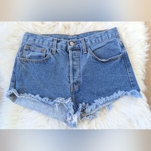 John Galt High Waisted Cut Off Denim Shorts Blue